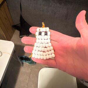 Handcrafted Beaded Ghost Keychain - White and Black